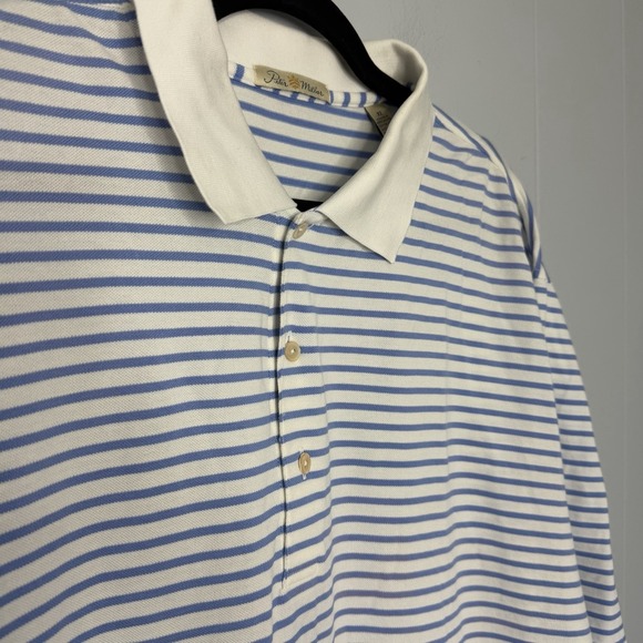 Peter Millar Polo Shirt XL  Blue/White Striped Golf Short Sleeve Vintage Tag - Picture 2 of 8